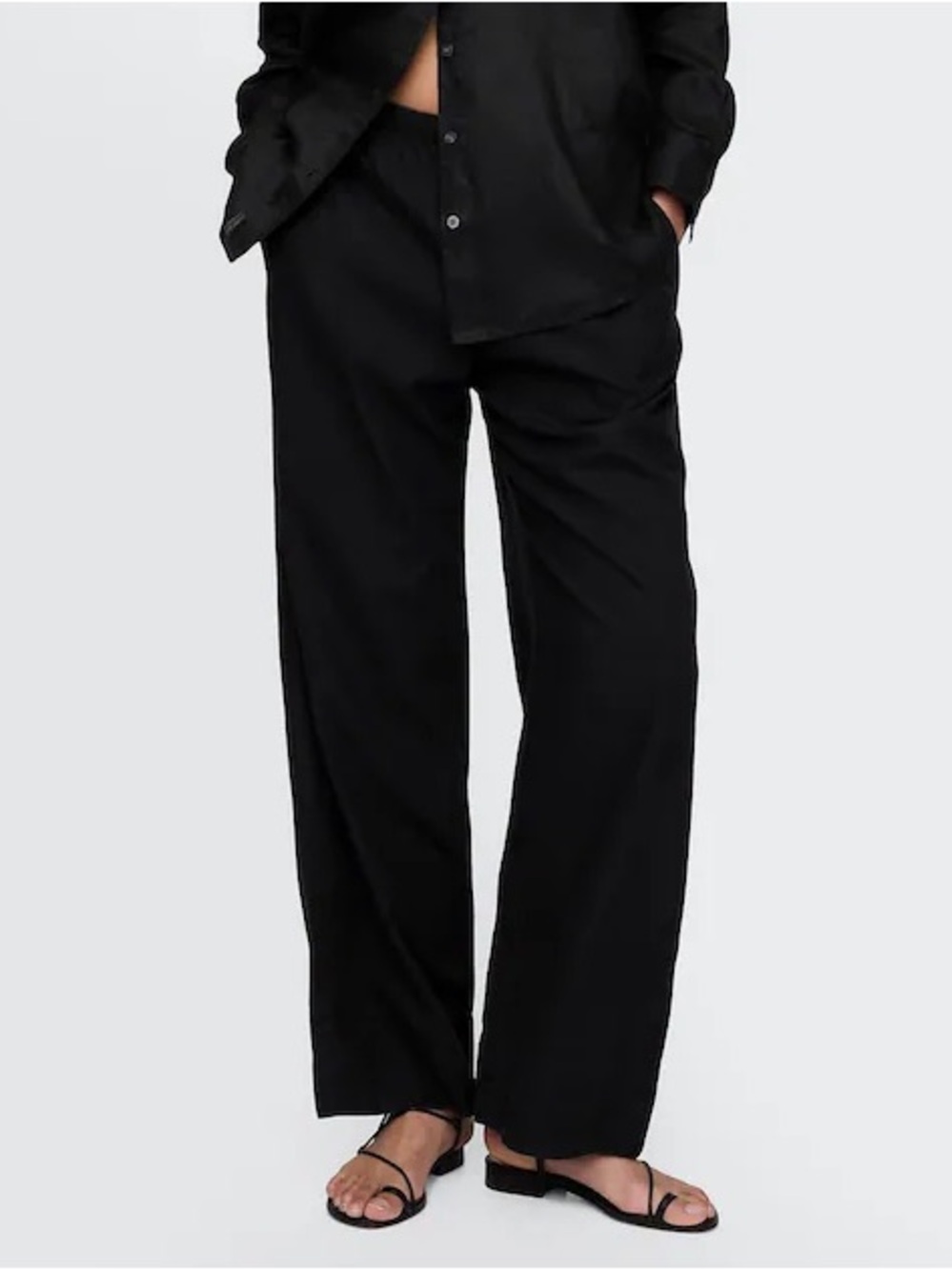 GAP Linen Blend Easy Wide-Hem Pants - Black